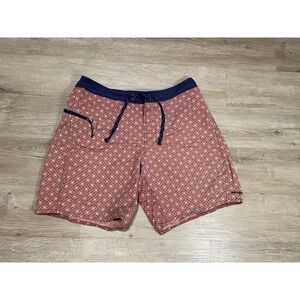 Patagonia Pattern Boardshort Mens Sz 32 Red Print Swim Shorts 7" Ins Surf